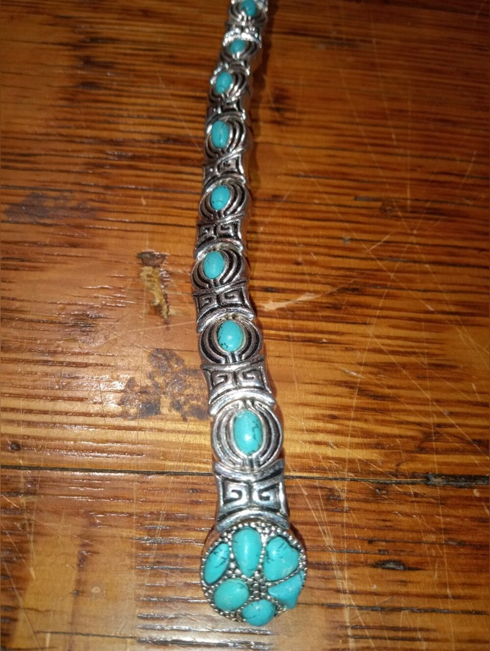 Turquoise Stone Sterling-Style Link Bracelet - Turquoise